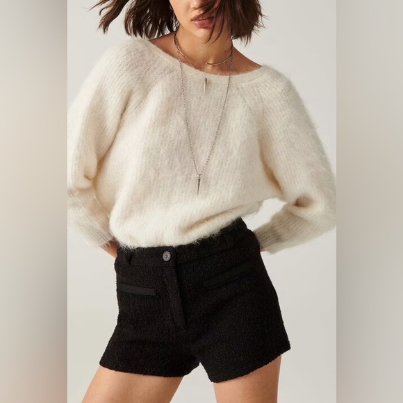 Ba&sh Marron Massiva Wool Tweed High Waisted Shorts Size 0 (US 2) - Picture 1 of 12